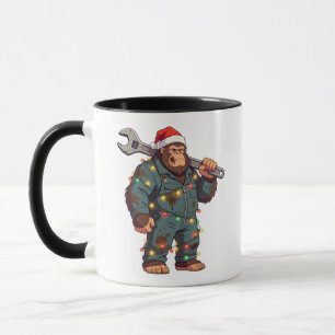 Bigfoot Sasquatch Mechanic Christmas Blue Collar Mug