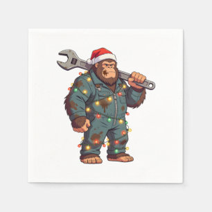 Bigfoot Sasquatch Mechanic Christmas Blue Collar Napkin