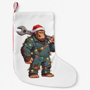 Bigfoot Sasquatch Mechanic Christmas Blue Collar Small Christmas Stocking