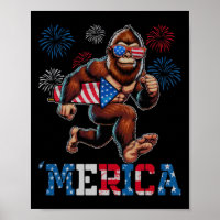Bigfoot Sasquatch Merica Fireworks 4th Of July Pat