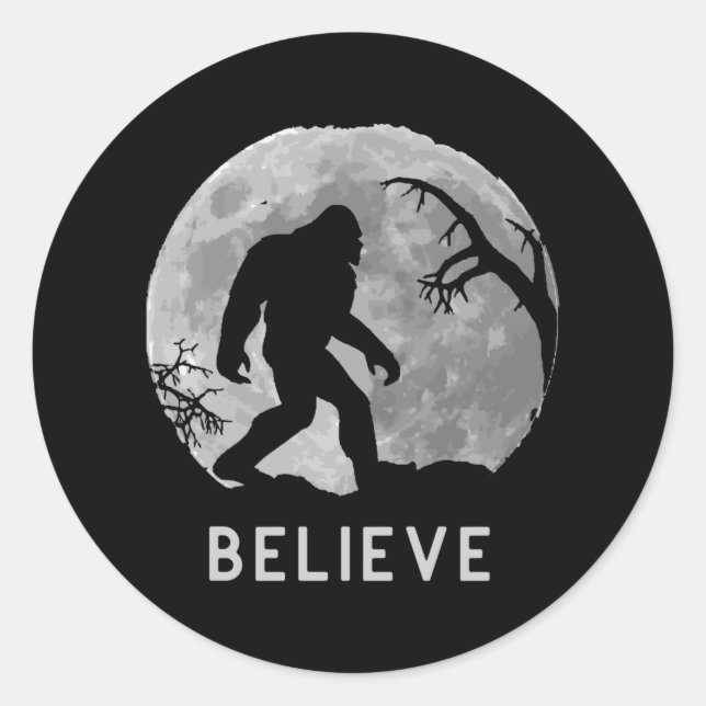 Bigfoot Sasquatch Moon Yeti Believe Classic Round Sticker (Front)