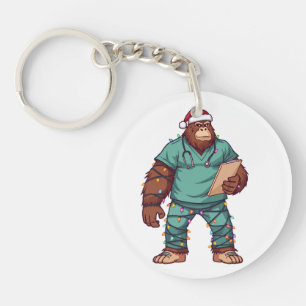 Bigfoot Sasquatch Nurse Christmas Healthcare Key Ring
