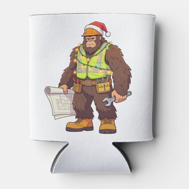Bigfoot Sasquatch Plumber Funny  Blue collar Can Cooler (Front)