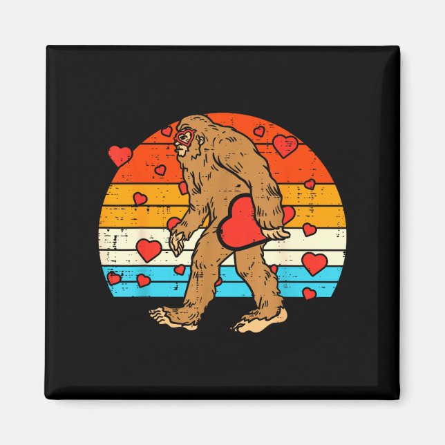 Bigfoot Sasquatch Retro Heart Funny Valentines Day Magnet (Front)