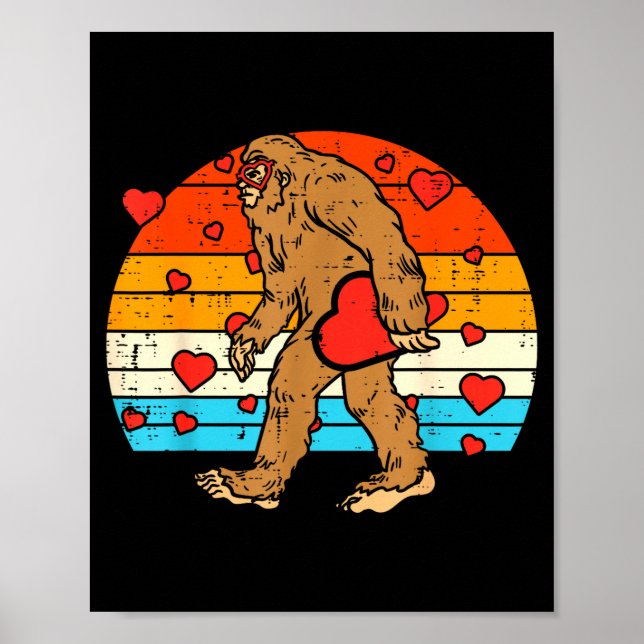 Bigfoot Sasquatch Retro Heart Funny Valentines Day Poster (Front)