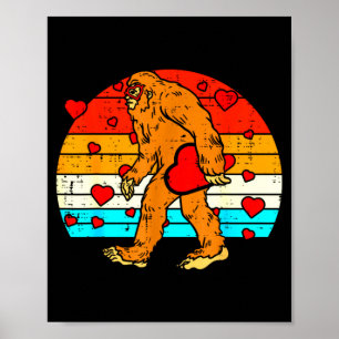 Bigfoot Sasquatch Retro Heart Funny Valentines Day Poster
