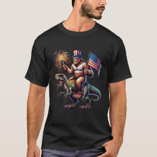 Bigfoot Sasquatch Riding Dinosaur T rex Funny 4th T-Shirt