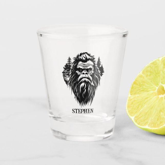 Bigfoot Sasquatch Rustic Personalized Name Shot Glass (Front)