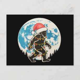 Bigfoot Sasquatch Santa Moon Christmas Lights Xmas Holiday Postcard