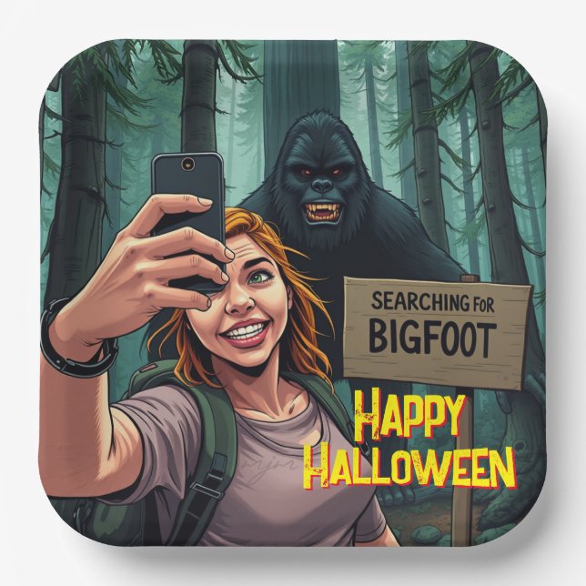 Bigfoot Sasquatch Selfie Paper Plate (Front)