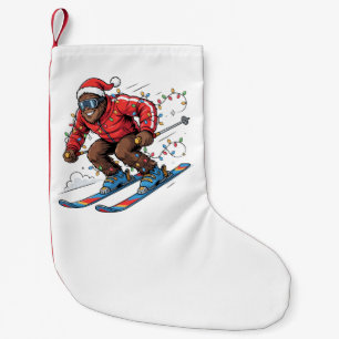 Bigfoot Sasquatch Skiing Christmas 2026 Holiday   Small Christmas Stocking