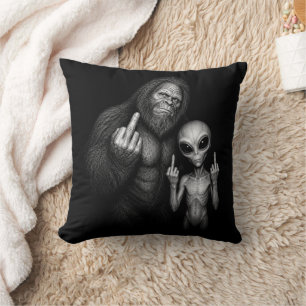Bigfoot Sasquatch Space Alien Middle Finger Cushion
