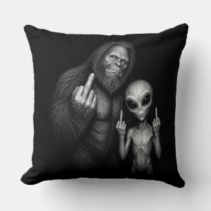 Bigfoot Sasquatch Space Alien Middle Finger Cushion