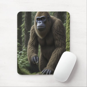 Bigfoot Sasquatch Squatting by a Tree Mouse Pad