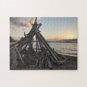 Bigfoot Sasquatch Sunset Beach Puzzle