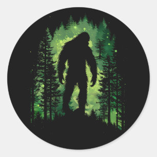 Bigfoot Sasquatch Surrounded By Forest Minimalist Classic Round Sticker