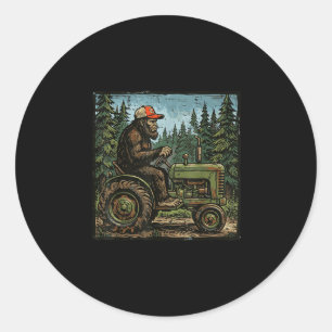 Bigfoot sasquatch tractor funny farm farmer men classic round sticker