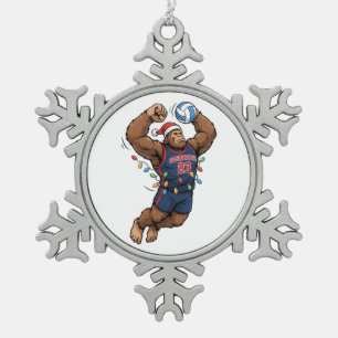 Bigfoot Sasquatch Volleyball Christmas Sport Snowflake Pewter Christmas Ornament