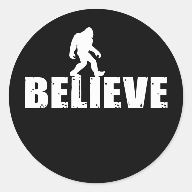 Bigfoot Sasquatch Walking I Believe Classic Round Sticker (Front)