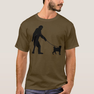 Bigfoot Sasquatch Walking Pug for Dog Lovers Funny T-Shirt