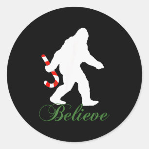 Bigfoot Sasquatch Yeti Believe Candy Cane Christma Classic Round Sticker