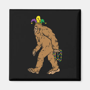 Bigfoot Sasquatsh Jester Hat Beads Funny Mardi Gra Magnet