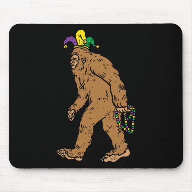 Bigfoot Sasquatsh Jester Hat Beads Funny Mardi Gra Mouse Pad (Front)