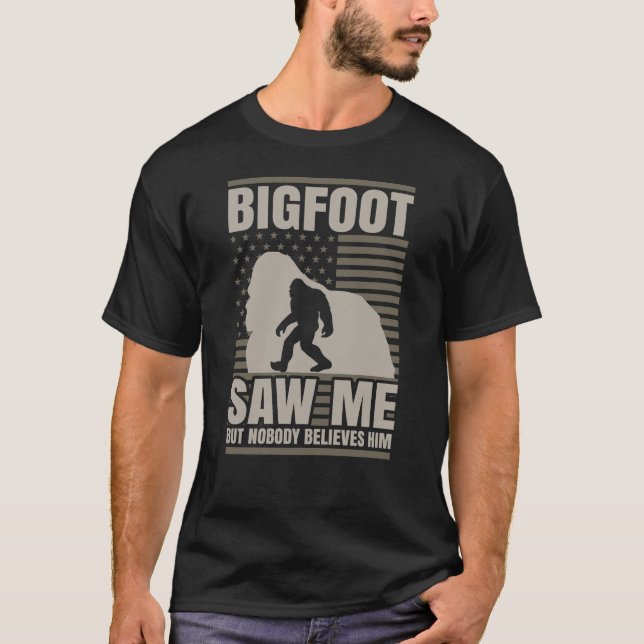 Bigfoot Saw Me American Flag T-Shirt (Front)