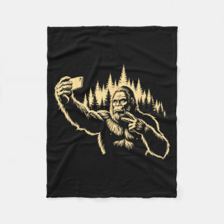 Bigfoot Selfie Funny Sasquatch Peace Sign Cryptid Fleece Blanket