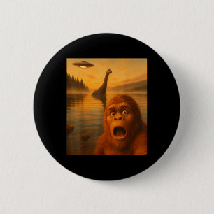 Bigfoot Selfie With Loch Ness Ufo Alien Gifts Men 6 Cm Round Badge