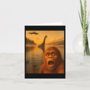 Bigfoot Selfie With Loch Ness Ufo Alien Gifts Men Card