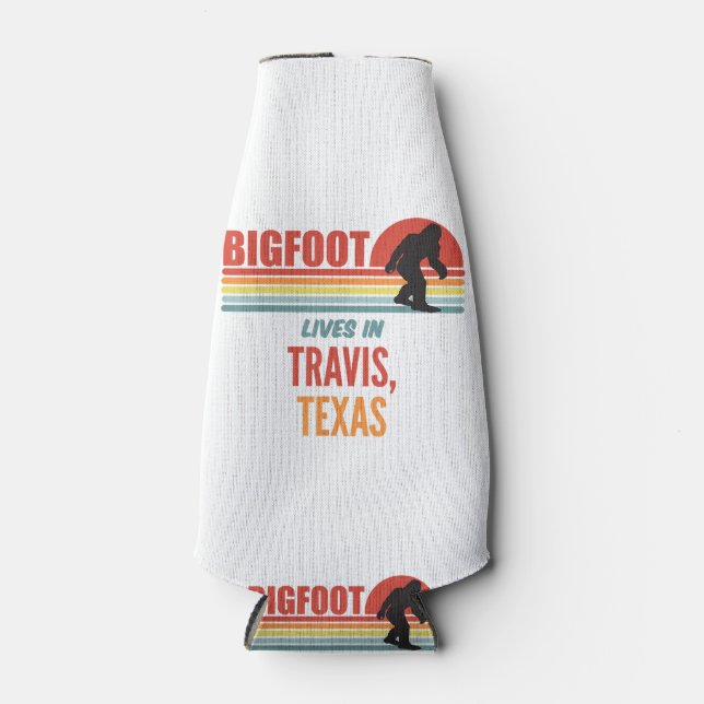 Bigfoot Sighting In Travis Texas  Bottle Cooler (Front)