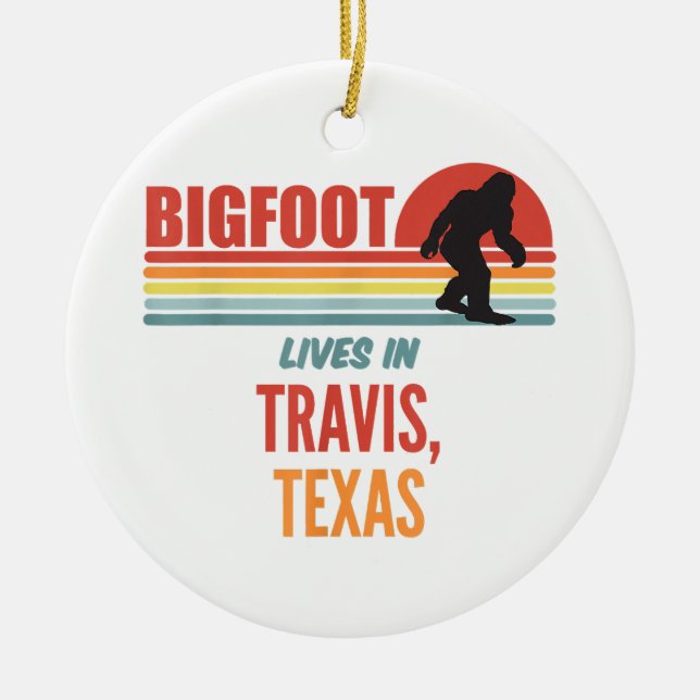 Bigfoot Sighting In Travis Texas  Ceramic Tree Decoration (Front)