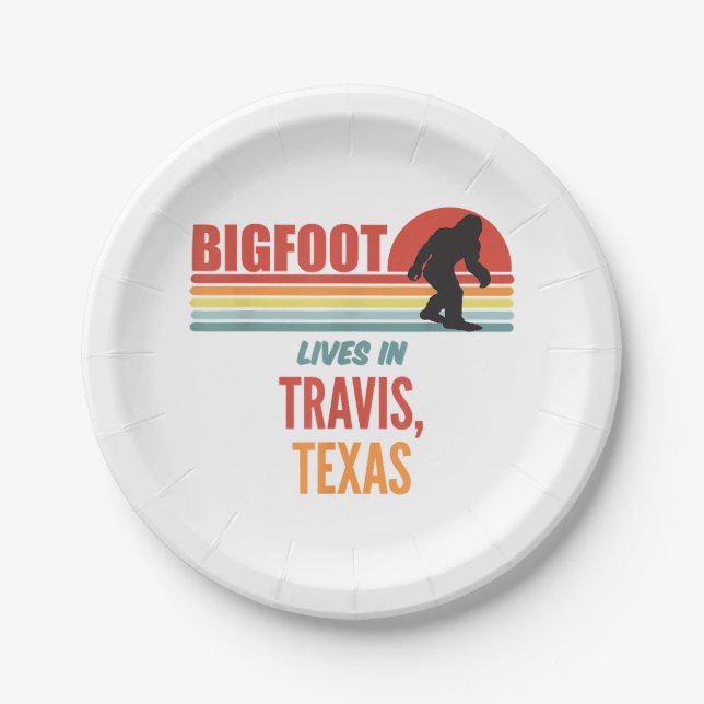 Bigfoot Sighting In Travis Texas  Paper Plate (Front)