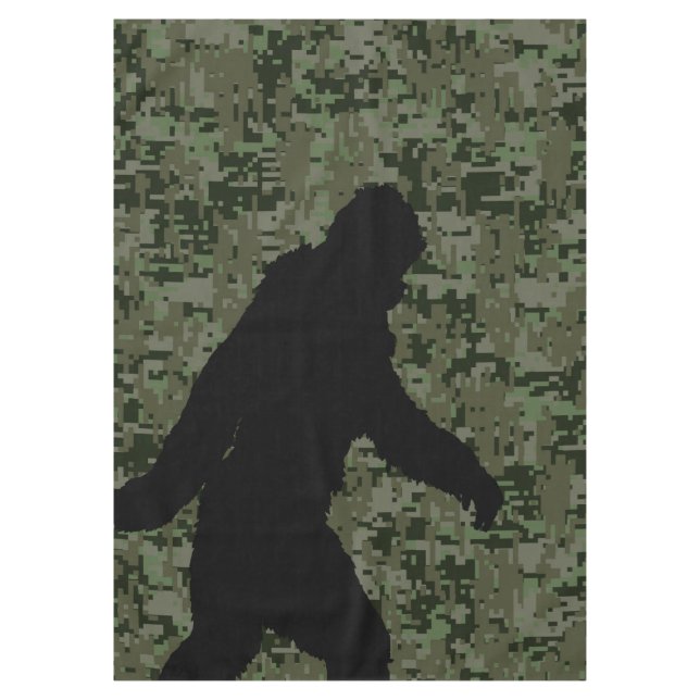 Bigfoot Silhouette on Woodland Digital Camouflage Tablecloth (Front)
