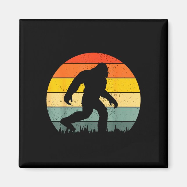 Bigfoot silhouette retro sunset funny sasquatch magnet (Front)