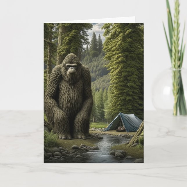 Bigfoot sitting in the Woods Birthday Card (Front)