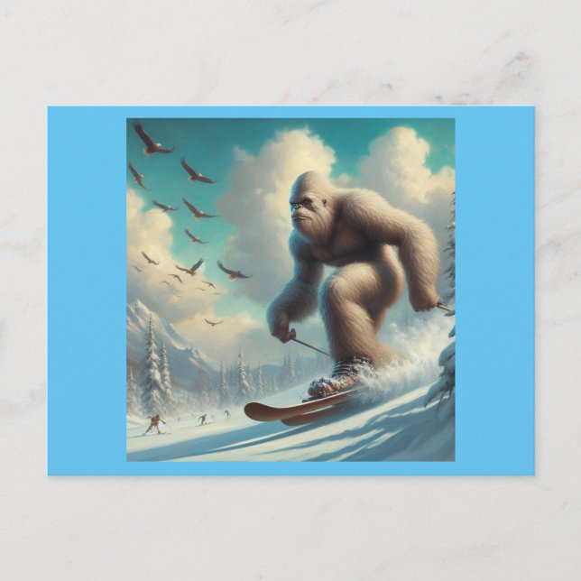 Bigfoot Skiing Postcard (Front)