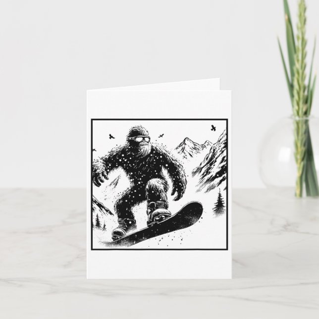 Bigfoot Snowboarder - Funny Sasquatch Snowboarding Card (Front)