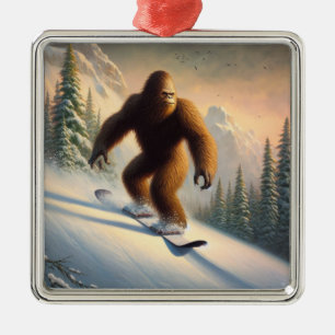 Bigfoot Snowboarding Metal Tree Decoration