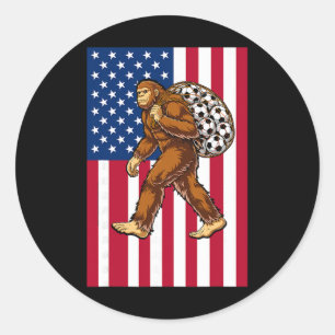 Bigfoot Soccer Usa Flag Funny Patriotic Sasquatch Classic Round Sticker