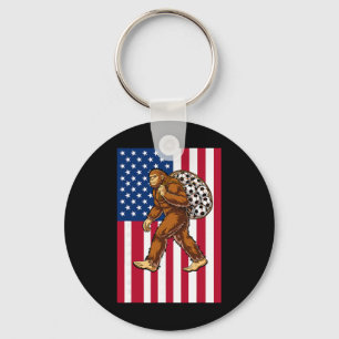 Bigfoot Soccer Usa Flag Funny Patriotic Sasquatch  Key Ring