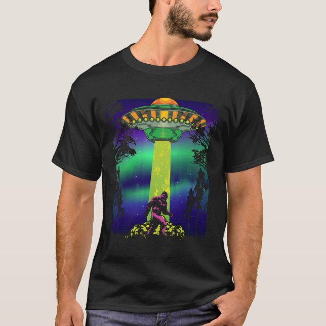 Bigfoot Space Unidentified Flying Object Abduction T-Shirt (Front)