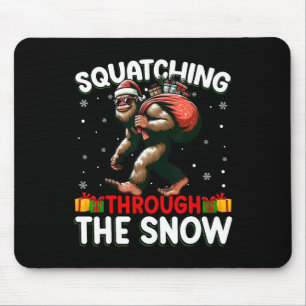 Bigfoot Squatching Through The Snow Santa Hat Xmas Mouse Pad