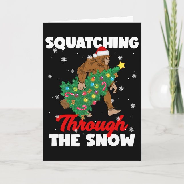 Bigfoot Squatching Through The Snow Sasquatch Chri Card (Front)
