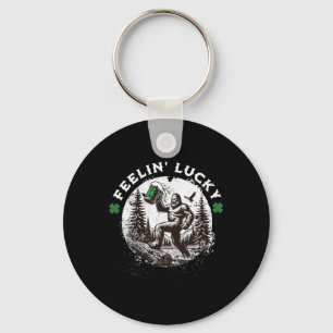 Bigfoot St Patricks Day Sasquatch Shamrocks Lucky Key Ring