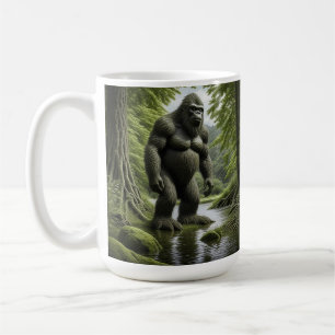 Bigfoot standing in a Creek Cartoon Coffee Mug