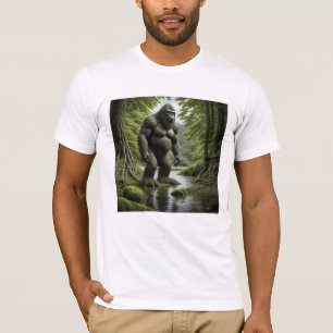 Bigfoot standing in a Creek Cartoon  T-Shirt