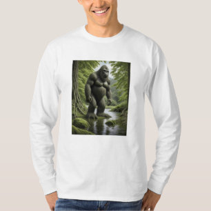 Bigfoot standing in a Creek Cartoon  T-Shirt