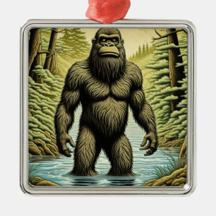 Bigfoot standing in Water Cartoon Metal Tree Decoration